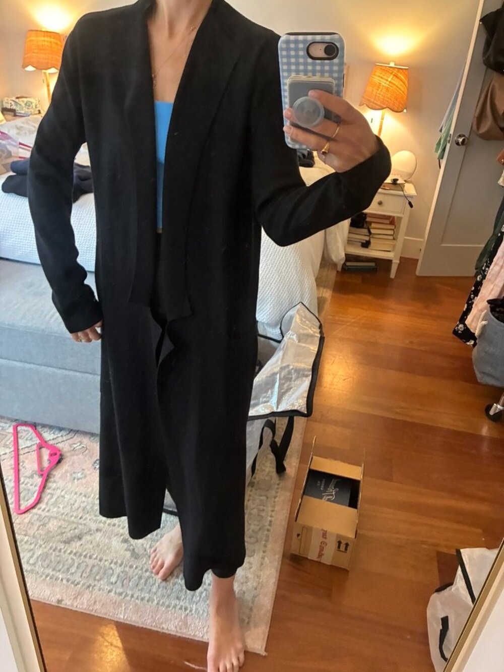 SOIA & KYO Black Long Open Knit Coat - Small